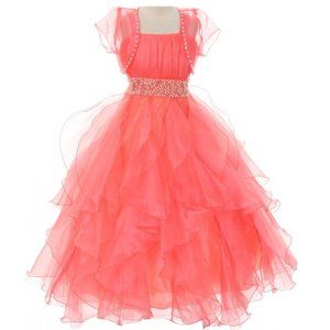 Big Girl Sleeveless Ruffle Dance Party Holiday Pageant Wedding Flower Girl Dress